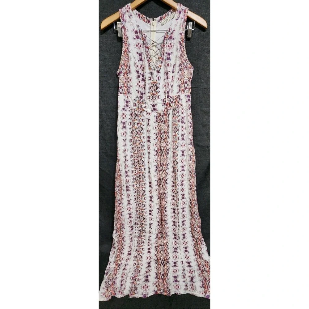 ABERCROMBIE & FITCH Women Maxi Dress‎ Sz Small White Floral Lace Up Boho Hippie